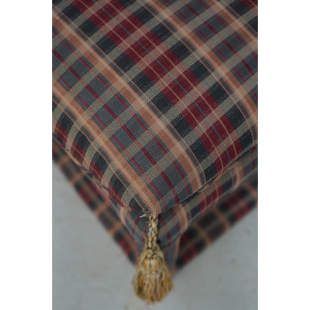 Textile Pair Custom Upholstered Plaid Print Upholstered Square Stools For Sale - Image 7 of 13