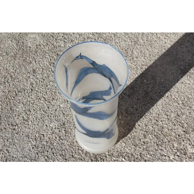 Vintage Sandblasted Glass Vase with Engraved Swans by E. Cris, 1970s For Sale - Image 10 of 14