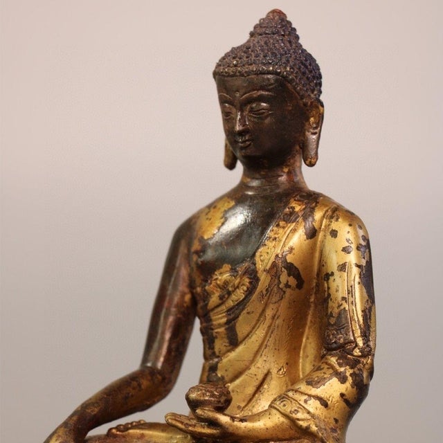 Bronze Vintage Gilt Patina Bronze Sakyamuni Buddha Seated Statue, Tibetan Buddhist Sculpture For Sale - Image 8 of 9