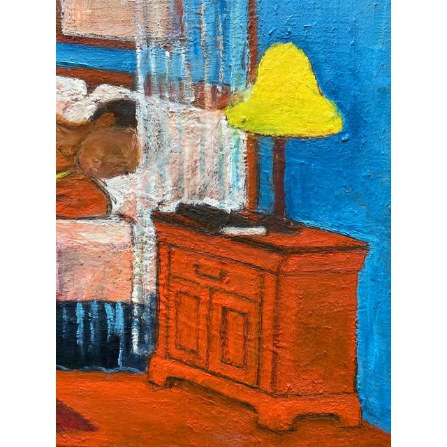 Matisse Style Vintage Mid Century Modernist " Bedroom, Afternoon Napping " Framed Original Post-Impressionist Impasto Oil Painting on Linen For Sale - Image 17 of 18