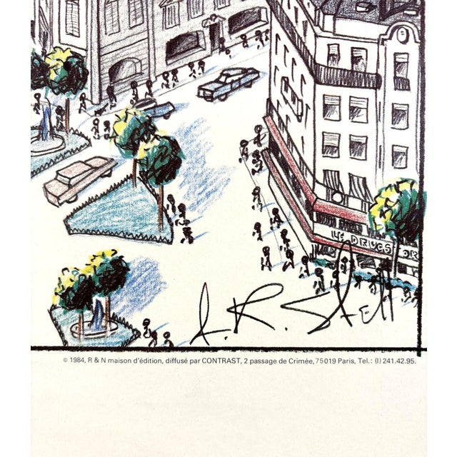 1980s The Parisian View of the World From the Champs Elysees a La Saul Steinberg Original 1984 Paris Poster For Sale - Image 5 of 8