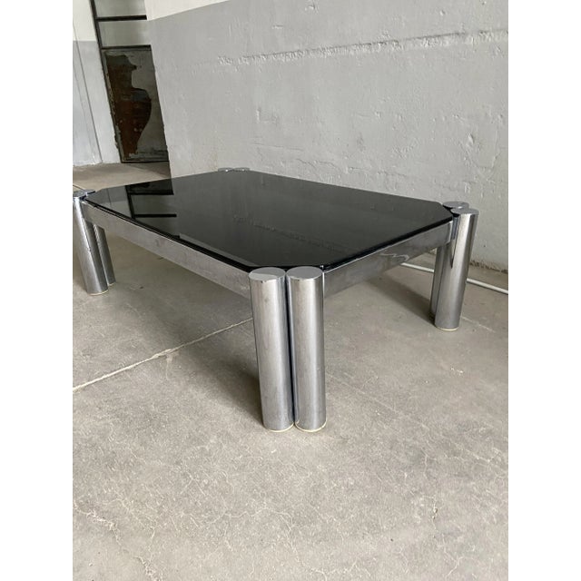 Italian Mid-Century Modern Smoked Glass & Chrome Coffee Table, 1970s For Sale - Image 4 of 11