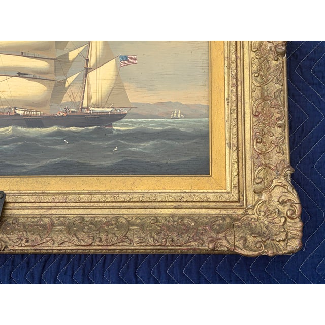 1970s Original Salvatore Colacicco Sailing Ship Hudson Seascape Oil Painting For Sale - Image 10 of 11