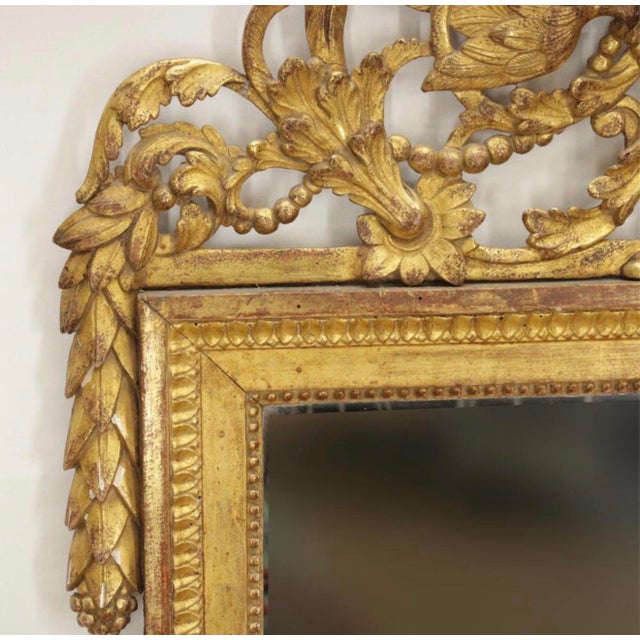 Antique 18th Century French Louis XVI Carved Giltwood Mirror With Birds, Wheat Sheaves & Floral Crest For Sale - Image 4 of 10