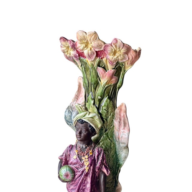 Green Antique Continental Majolica Blackamoor Vase For Sale - Image 8 of 11