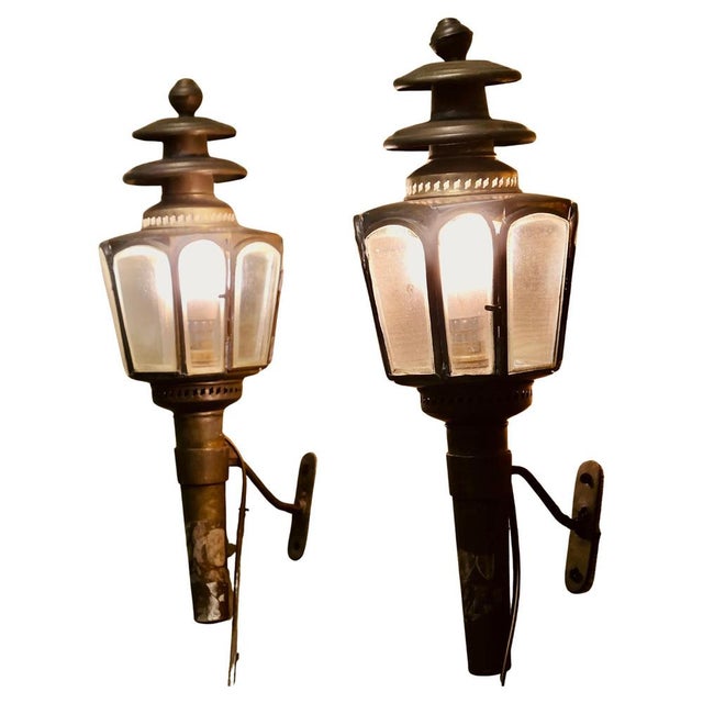 Brown French Brass Carriage Lamps, Set of 2 For Sale - Image 8 of 8