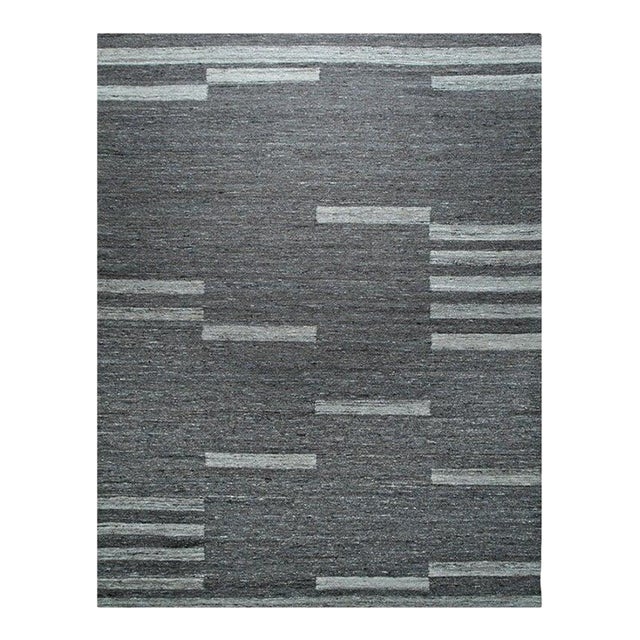 6x9 Gray Handwoven Wool Floating Rectangles Geometric Modern Carpet Rug For Sale
