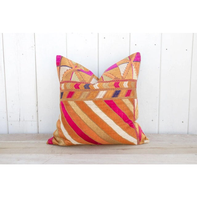 Pumpkin Spiced Silk Phulkari Pillow For Sale - Image 9 of 9