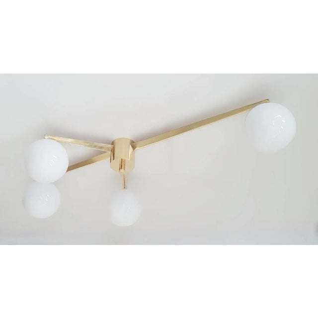 Mid-Century Modern Quattro Natural Brass Glossy White Globe Flush Mount by Fabio Ltd For Sale - Image 3 of 8
