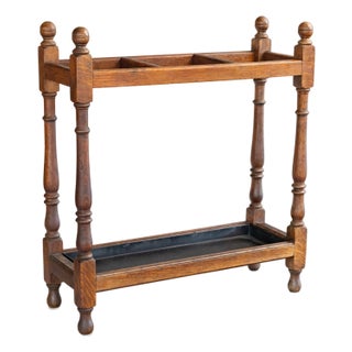 Antique English Tiger Oak Umbrella Stick Stand For Sale