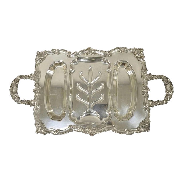Early 20th Century Victorian Meneses Orfebres Silver Plated Meat Cutlery Serving Platter Tray For Sale
