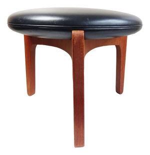 Vintage Danish Stool in Teak with Black Faux Leather Cover by Sven Ellekaer for Christian Linneberg, 1960s