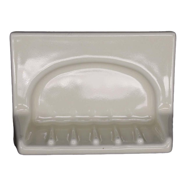 Mid 20th Century Reclaimed Off White Ceramic Bathtub Soap Dish For Sale
