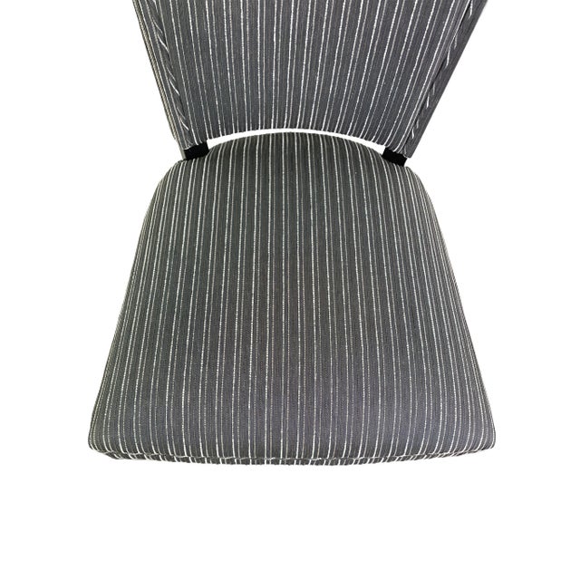 Set of 6 French Mid-Century Ebonized Dining Chairs With Brass Sabots & Striped Upholstery For Sale - Image 12 of 13