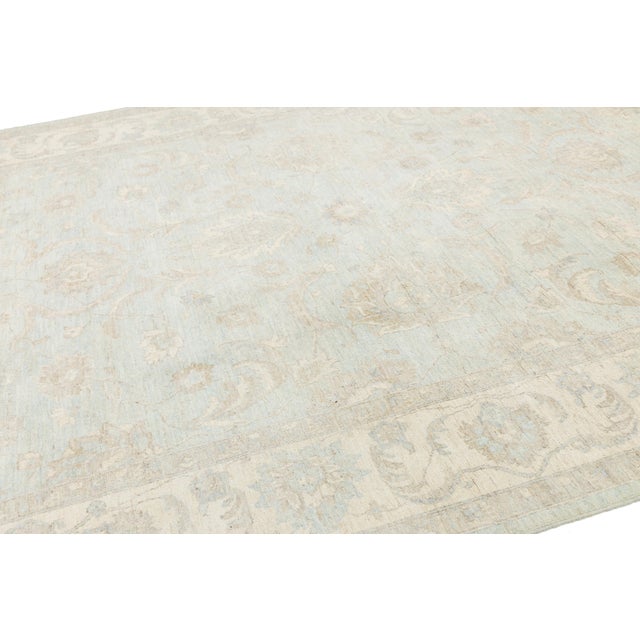Serene Sky: Modern Peshawar Hand-Knotted Wool Rug 9x12 For Sale In New York - Image 6 of 11