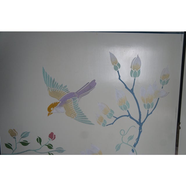 1970s Polychrome White Lacquer Hong Kong Chinoiserie Folding Screen Room Divider Birds Chairish