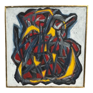 1980s Mid-Century Geometric Painting For Sale
