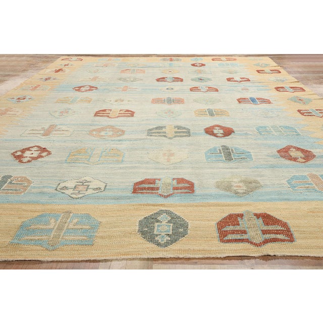 Sky Blue Large Turkish Kilim High-Low Rug 10'00 X 14'10 For Sale - Image 8 of 9