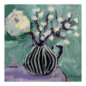 “Mint and Moonlight” Original Acrylic Expressive Floral Still Life by Linda McDonough