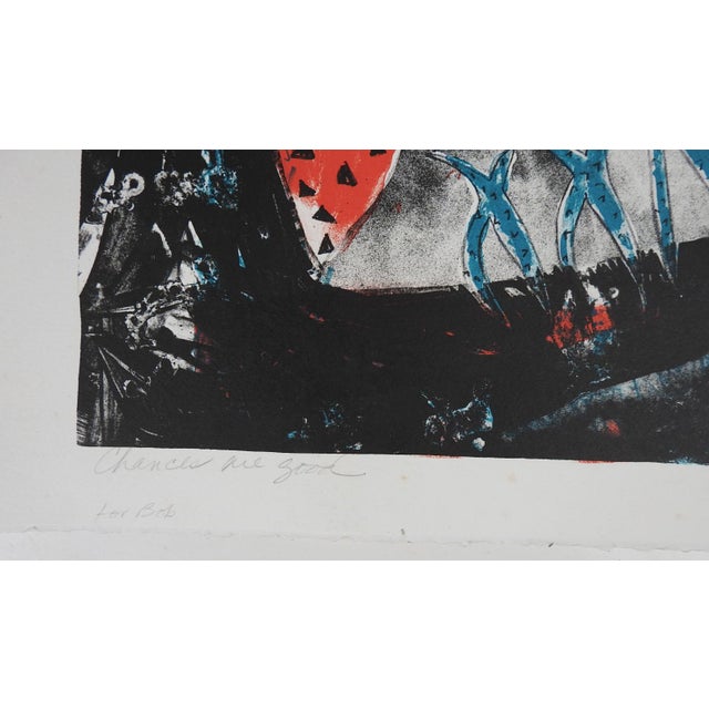 Contemporary 1986 Abstract Black Red Blue Serigraph For Sale - Image 3 of 4