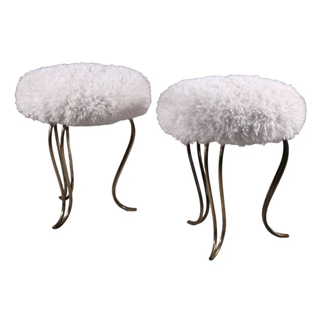 Set of Stools in Brass and Leather For Sale