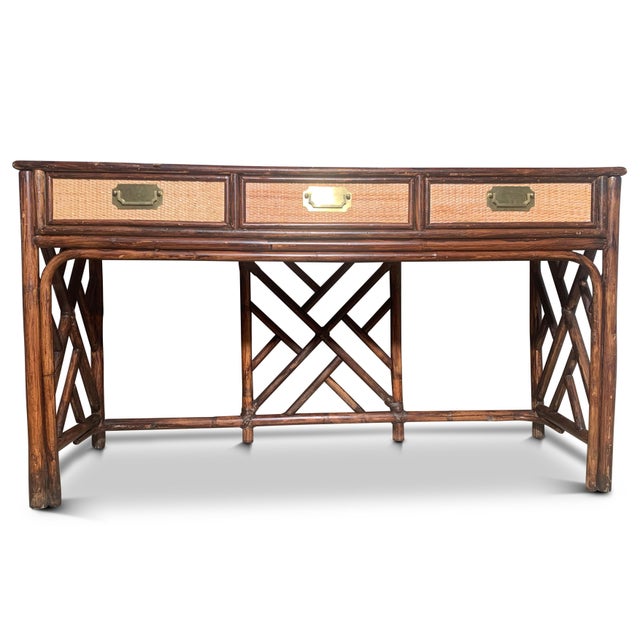 Mid-Century Modern Rattan Side Table with Glazed Top, 1950s For Sale - Image 4 of 10