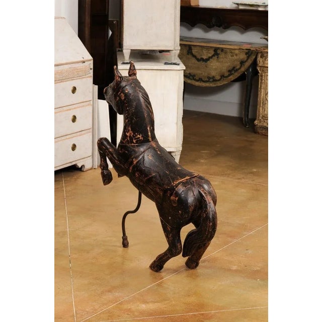 Late 19th Century French Carved Carousel Prancing Horse Sculpture with Patina For Sale - Image 11 of 13
