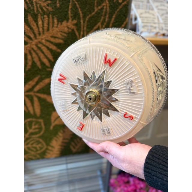 Vintage 1950s Nautical Ceiling Light Fixture Frosted Glass Shade Ships Anchors Compass Design For Sale - Image 4 of 7