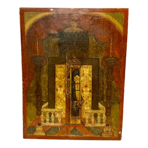 19th Century Hand Painted Religious Icon Painted on Wood Panel