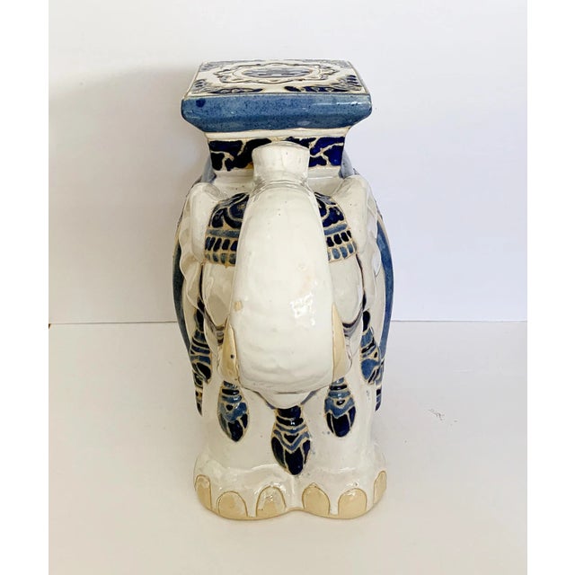 Vintage Elephant Garden Stool Blue & White Ceramic / Side Table / Plant Stand, Chinoiserie Style For Sale In Miami - Image 6 of 10