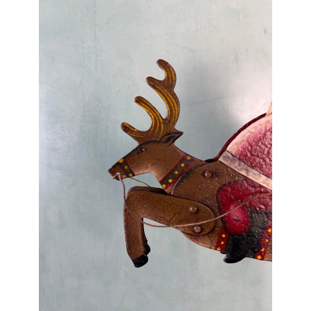 Vintage Folk Art Santa Claus on Reindeer Balancing Kinetic Sculptured For Sale - Image 4 of 11