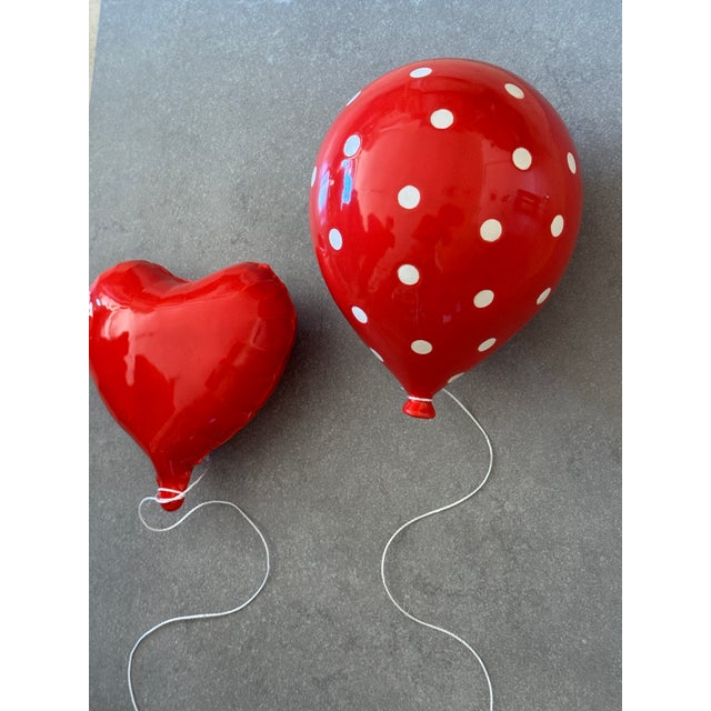 Ceramic Ceramic Wall Balloon Sculpture - Red Polka Dot For Sale - Image 7 of 10