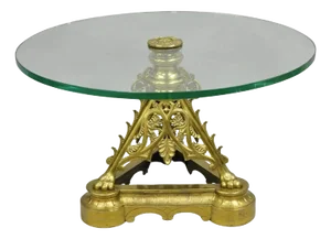 French Empire Renaissance Bronze Paw Foot Pedestal Base Round Glass Coffee Table