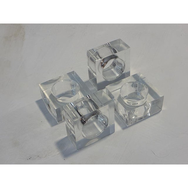 1980s Postmodern Clear Crystal Cube Napkin Rings – Set of 4 For Sale In Atlanta - Image 6 of 8