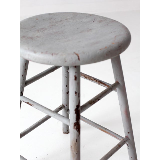 Wood Antique Gray Painted Wood Stool For Sale - Image 7 of 13