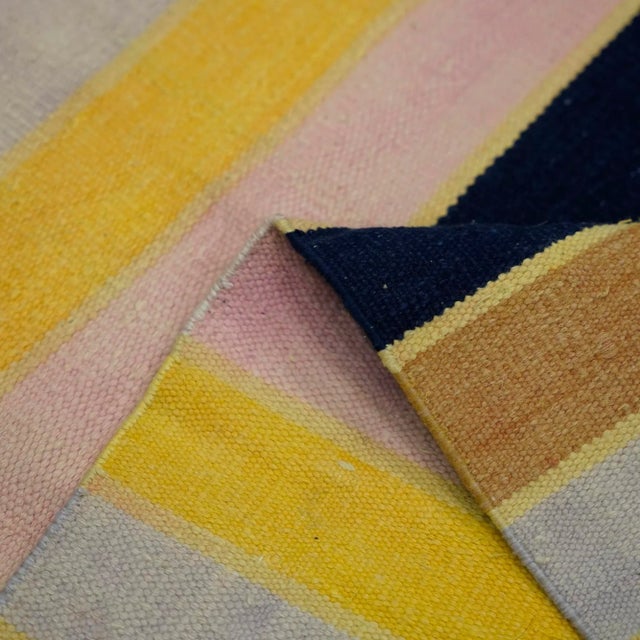 1950s Vintage Dhurrie Rug With Polychromatic Stripes | Rug & Kilim For Sale - Image 5 of 5