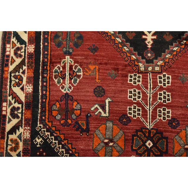 Shiraz Rug 3’4” X 5’7” Red Wool Vintage Tribal Hand-Knotted Oriental Carpet For Sale - Image 9 of 13