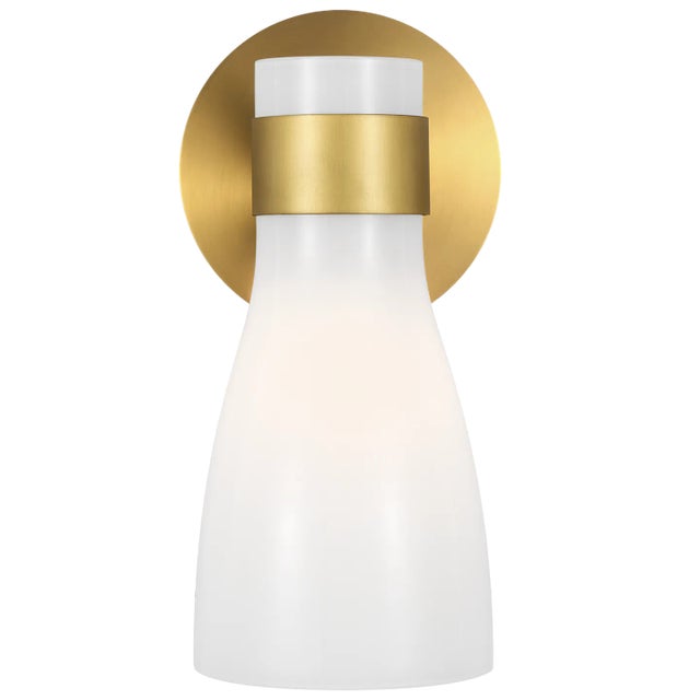 Mid-Century Modern AERIN By Visual Comfort Studio Moritz 1-Light Bath Sconce in Burnished Brass with Milk White Glass For Sale - Image 3 of 3