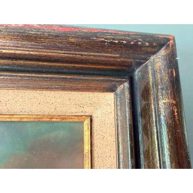 Mid 20th Century Vintage Signed European Countryside Sunset Landscape Oil Painting in Wood Frame For Sale - Image 5 of 15