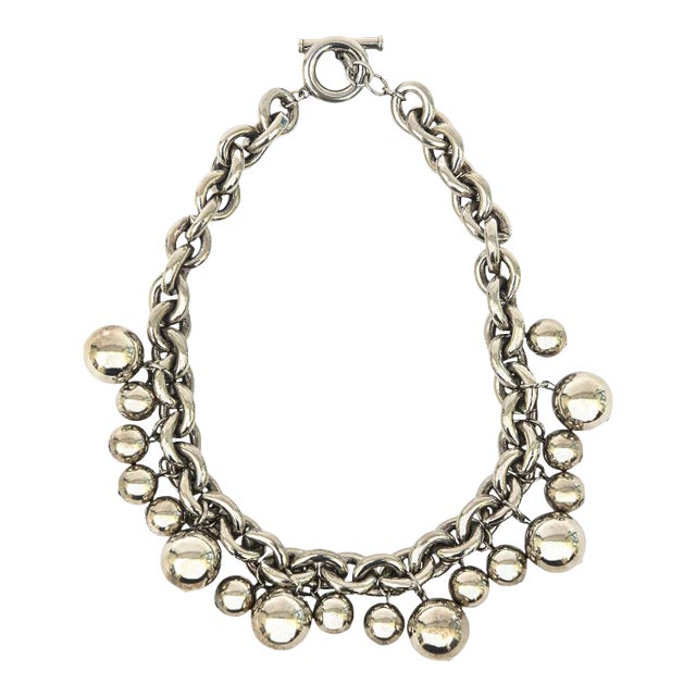 Vintage Givenchy Chromed Metal Chain and Ball Pendant Necklace 1980's For Sale