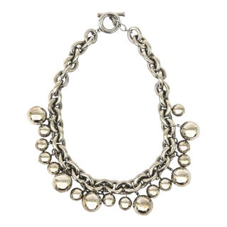 Vintage Signed Givenchy Chromed Metal Chain and Ball Pendant Necklace For Sale