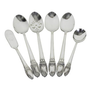 1937 First Love Hostess Set of Serving Utensils Spoons Slotted Sugar Butter Knife Entertaining - 6 Piece For Sale