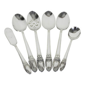1937 First Love Hostess Set of Serving Utensils Spoons Slotted Sugar Butter Knife Entertaining - 6 Piece