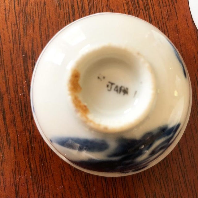 Beautiful hand-painted Japanese bowls, or cups in blue, red and white. Porcelain. This set of 5 cups are a wonderful...