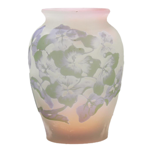 Antique French Gallé Art Nouveau Pink Cameo Art Glass Hydrangea Cabinet Vase
