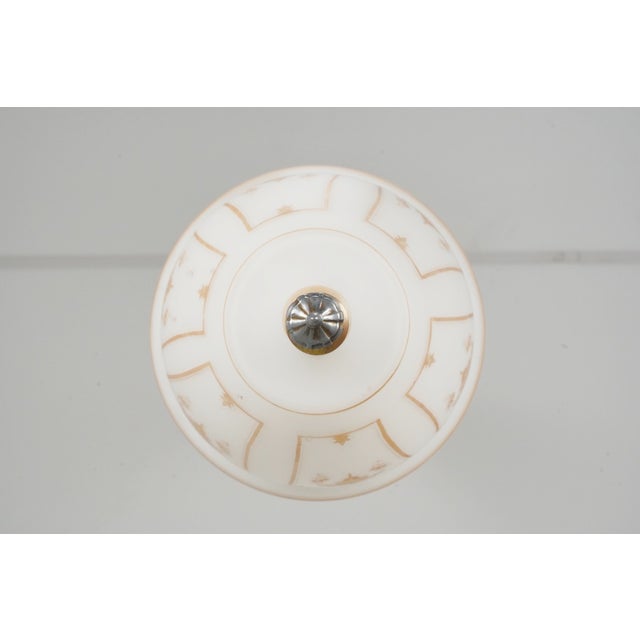 Mid 20th Century Restored Neoclassical Stenciled Milk Glass Pendant Light For Sale In New York - Image 6 of 10