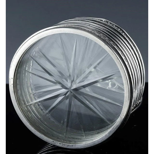 1920s 1920s Art Deco Sterling Silver and Cut Glass Coaster Set - Set of 7 For Sale - Image 5 of 7