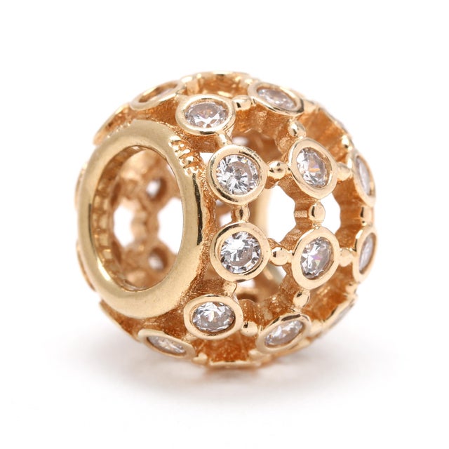 Pandora Cz Openwork Pave Flower Charm, 14k Yellow Gold, Length 8.3 Mm For Sale - Image 4 of 6