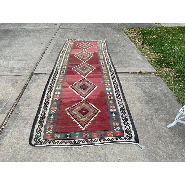 Vintage Turkish Tribal Coral Color Handmade Kilim Runner Rug For Sale - Image 10 of 10
