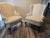 Queen Anne Wing Chairs Damask Medium Mahogany Finish Unmarked